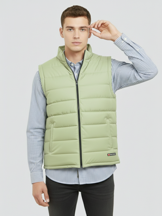 Stylish Winter Sleeveless Zipper Mockneck Jacket For Men-Light Sea Green-BRPH41