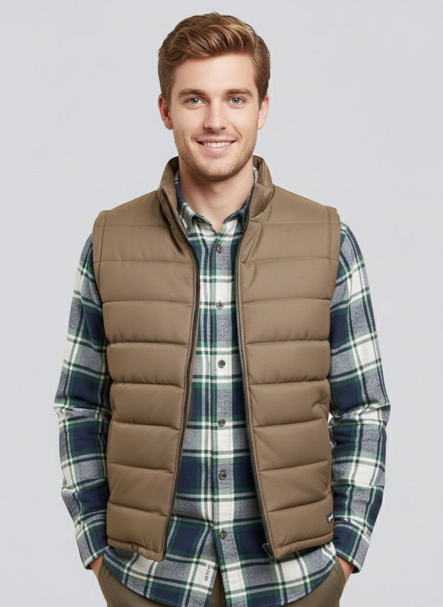 Stylish Winter Sleeveless Zipper Mockneck Jacket For Men-Light Brown-BRPH36