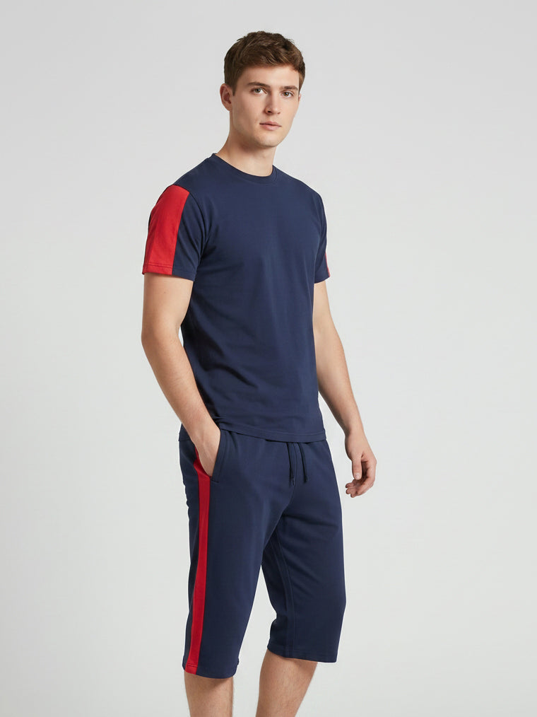 Summer Co Ord Set For Men-Dark Navy & Red-BE2048