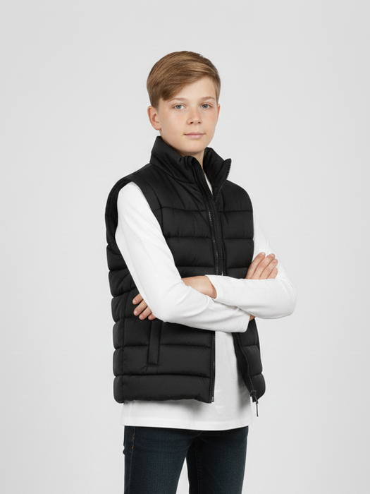 Stylish Sleeveless Winter Zipper Mockneck Jacket For Kids-Black-RSJ02