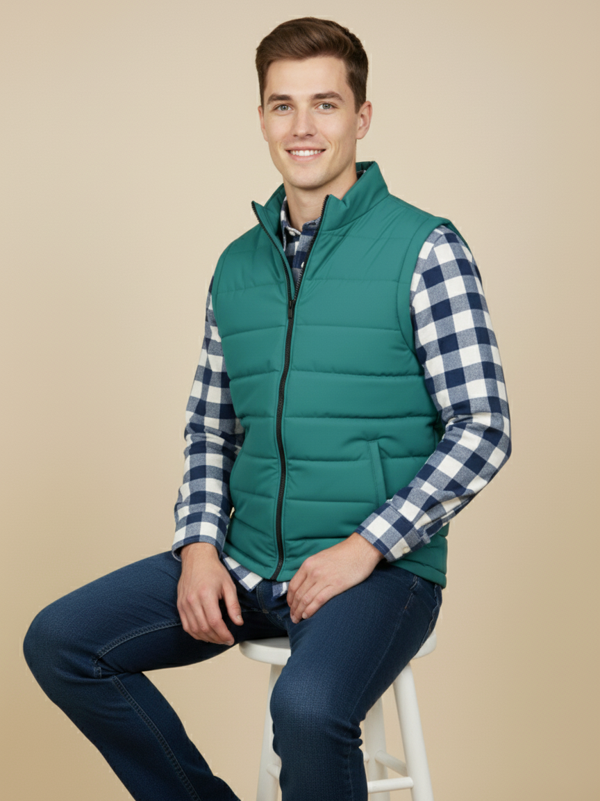 Stylish Puffer Sleeveless Zipper Mockneck Jacket For Men-Light Zinc-BRPH30