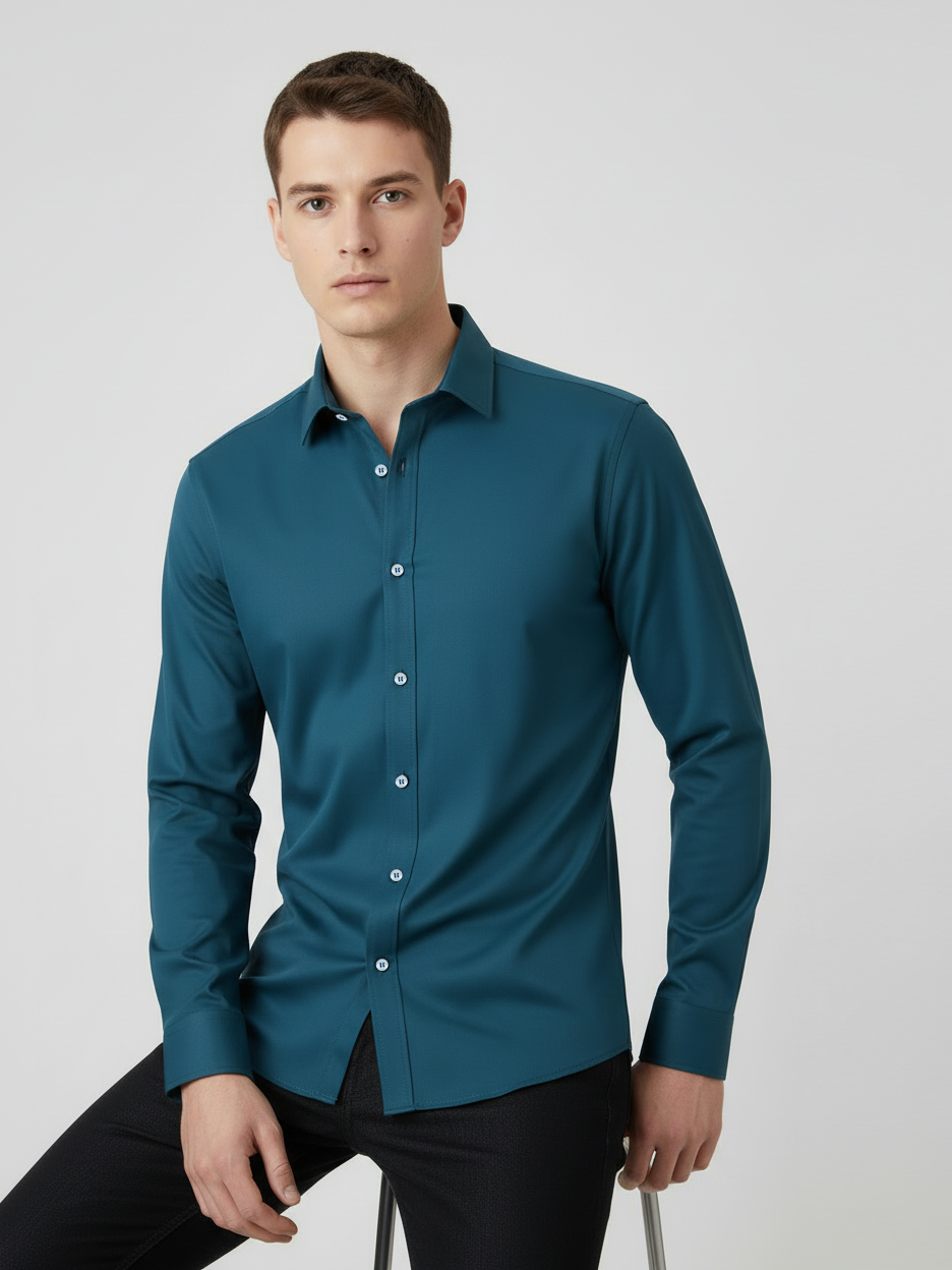 Rawgear Stretchy Slim Fit Long Sleeve Casual Shirt For Men-Zinc-RG01
