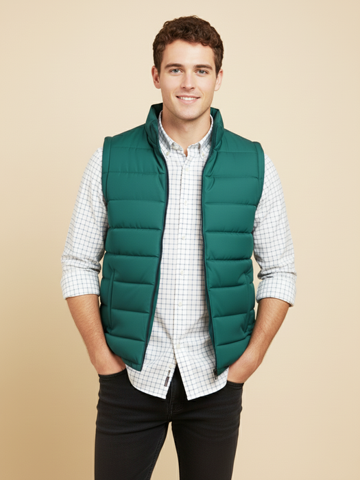 Stylish Puffer Sleeveless Zipper Mockneck Jacket For Men-Zinc-BRPH29
