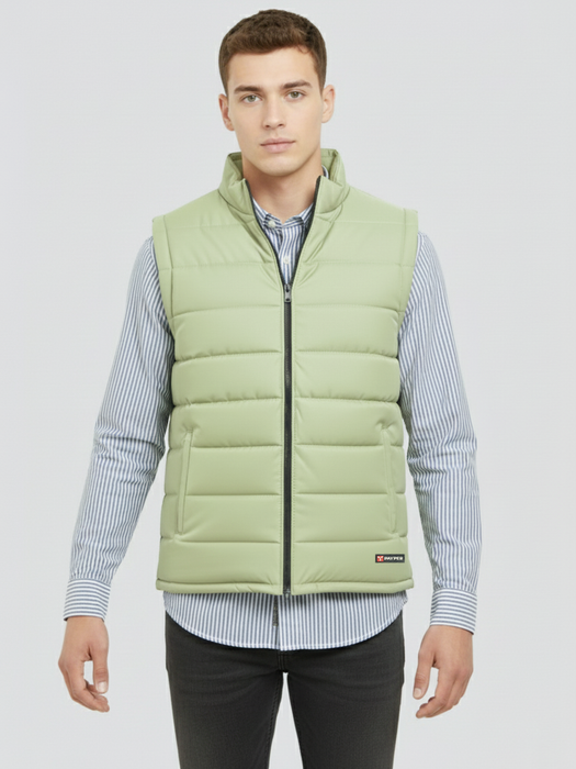 Stylish Winter Sleeveless Zipper Mockneck Jacket For Men-Light Sea Green-BRPH41