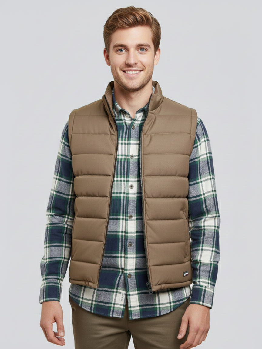 Stylish Winter Sleeveless Zipper Mockneck Jacket For Men-Light Brown-BRPH36