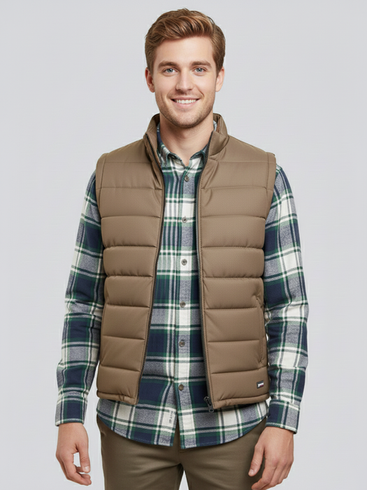 Stylish Winter Sleeveless Zipper Mockneck Jacket For Men-Light Brown-BRPH36
