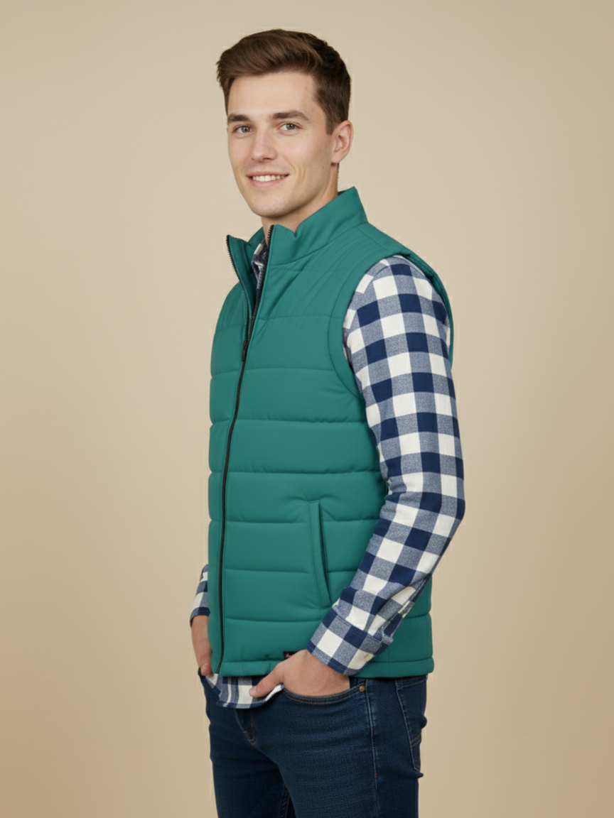 Stylish Puffer Sleeveless Zipper Mockneck Jacket For Men-Light Zinc-BRPH30