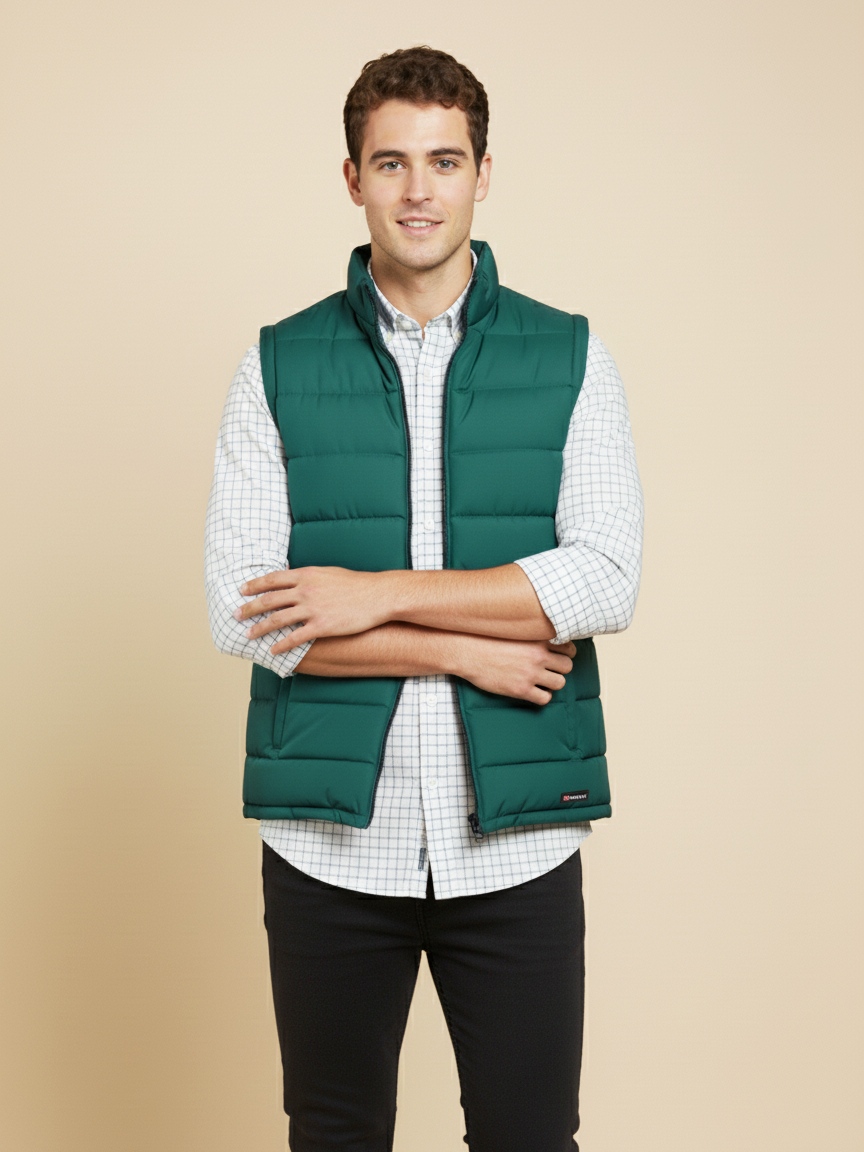 Stylish Puffer Sleeveless Zipper Mockneck Jacket For Men-Zinc-BRPH29