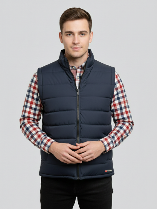 Stylish Winter Sleeveless Zipper Mockneck Jacket For Men-Dark Navy-BRPH39