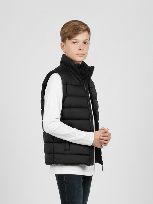 Stylish Sleeveless Winter Zipper Mockneck Jacket For Kids-Black-RSJ02