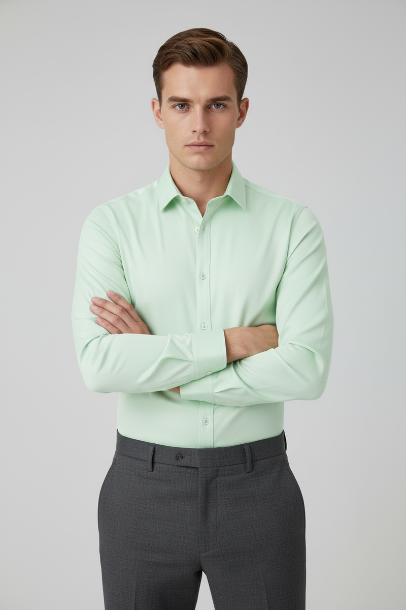 Rawgear 4 Side Lycra Slim Fit Long Sleeve Casual Shirt For Men-Light Mint-RG14