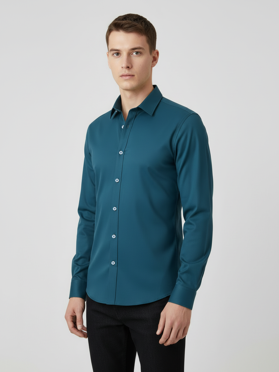 Rawgear Stretchy Slim Fit Long Sleeve Casual Shirt For Men-Zinc-RG01