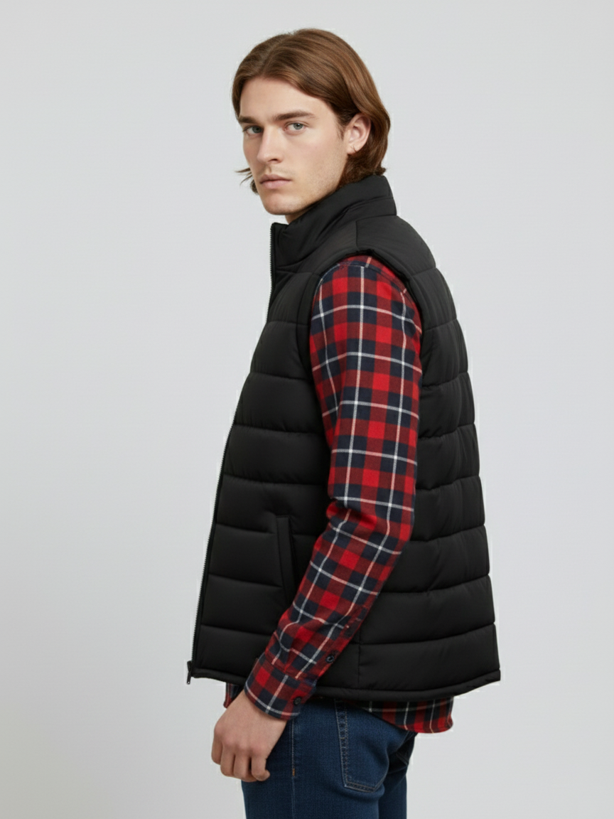 Stylish Puffer Sleeveless Zipper Mockneck Jacket For Men-Black-BRPH34