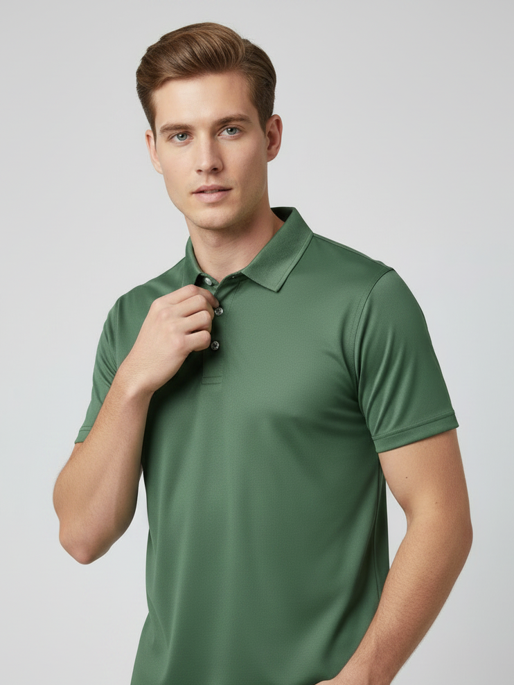 Stylish Spandex Dry Polo Shirt For Men-Light Olive Green-BE6731