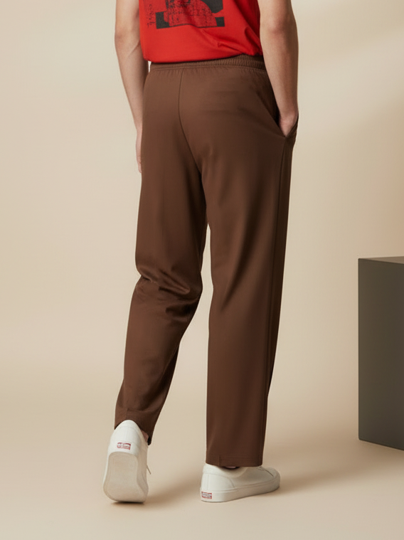 Stylish Light Brown Wide-Leg Pleated Summer Lycra Trousers For Men-NST16