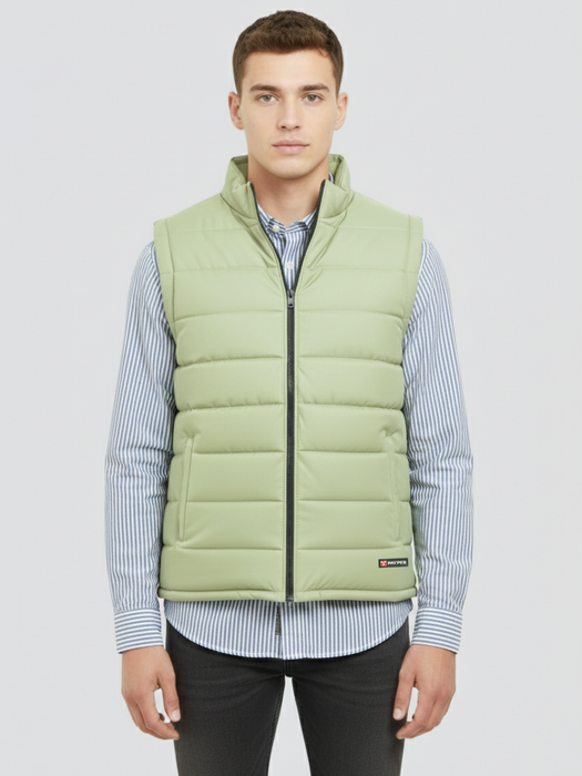 Stylish Winter Sleeveless Zipper Mockneck Jacket For Men-Light Sea Green-BRPH41