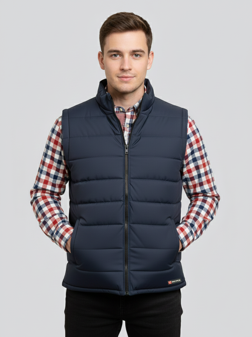 Stylish Winter Sleeveless Zipper Mockneck Jacket For Men-Dark Navy-BRPH39
