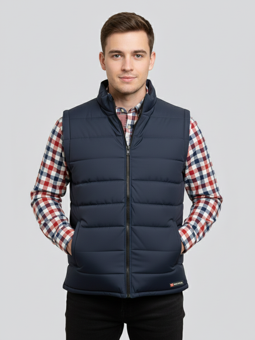 Stylish Winter Sleeveless Zipper Mockneck Jacket For Men-Dark Navy-BRPH39