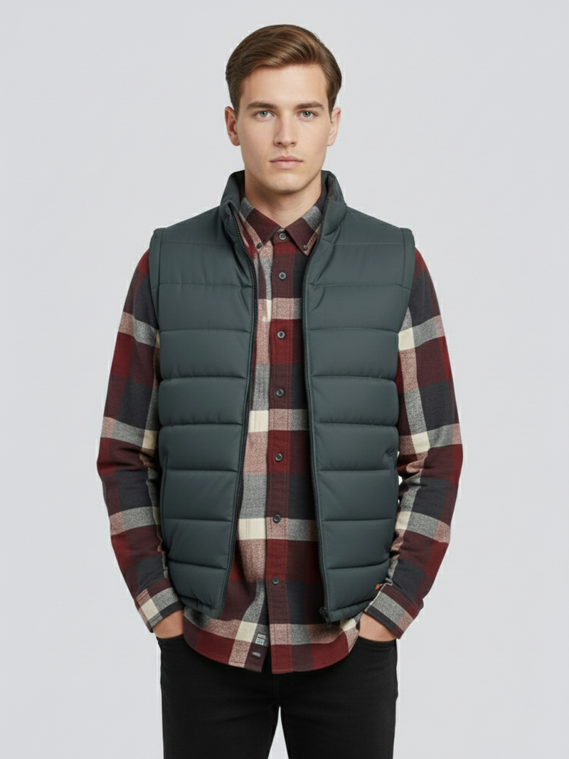 Stylish Winter Sleeveless Zipper Mockneck Jacket For Men-Dark Grey-BRPH38