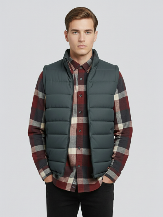 Stylish Winter Sleeveless Zipper Mockneck Jacket For Men-Dark Grey-BRPH38