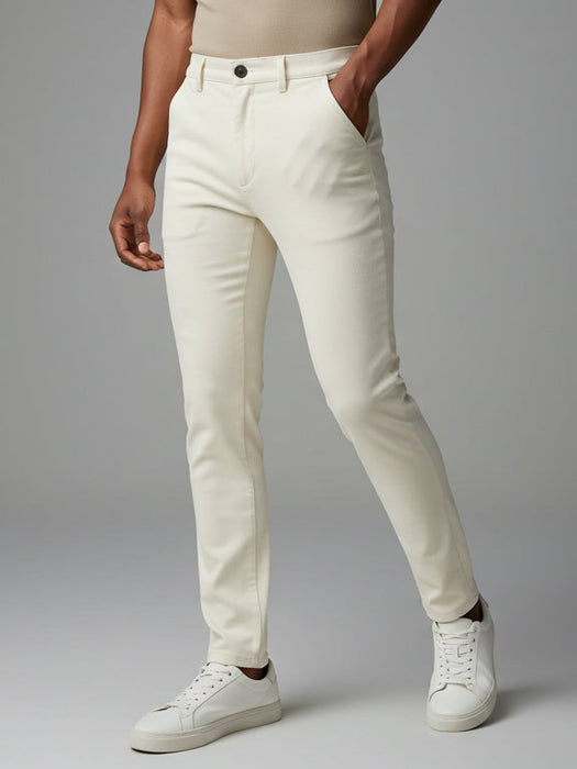 Louis Vicaci Lycra Stretchy Slim Fit Pent For Men-Off White-RA0125