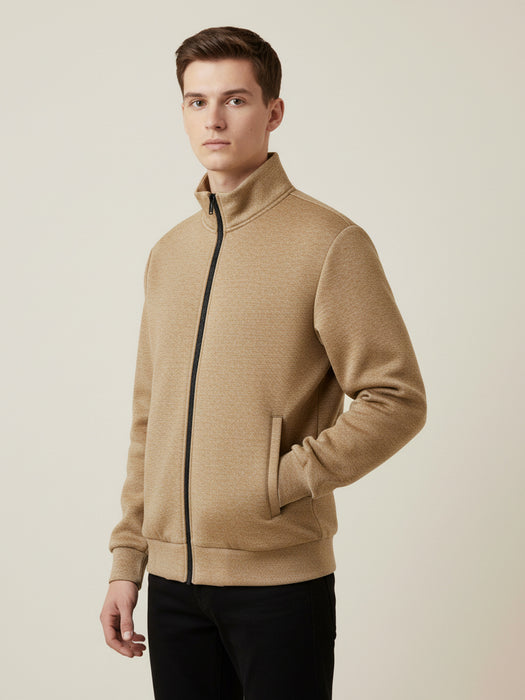 Stylish Winter Zipper Mockneck Jacket For Men-Light Brown Melange-BRPH20