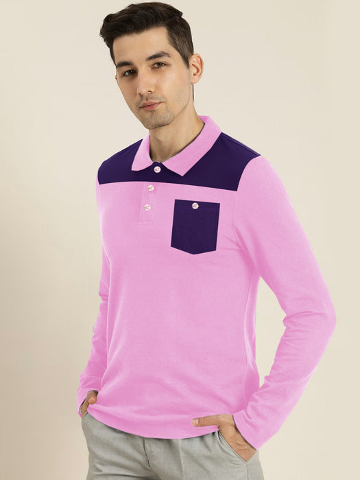 Louis Vicaci Long Sleeve Polo For Men-Light Pink with Purple-BR887
