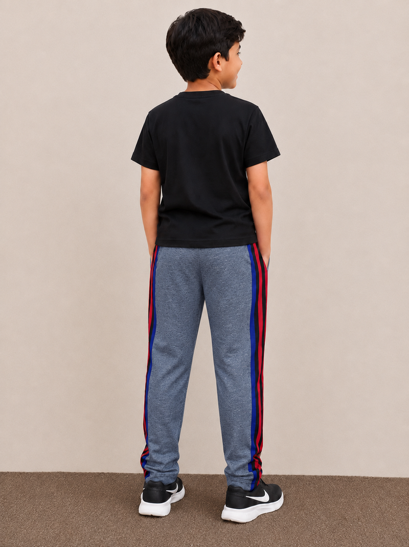 Premium Kids single jersey Trousers Dark grey blue mélange with ,Side Stripe p15