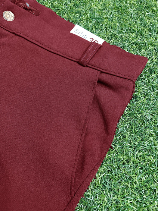 Louis Vicaci Interlock Stretchy Slim Fit Lycra Pent For Men-Dark Red-AZ155