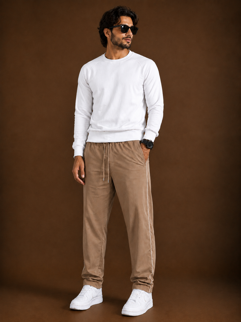 Stylish Regular Fit Both Season Trouser for men light brown with white stripes tr14