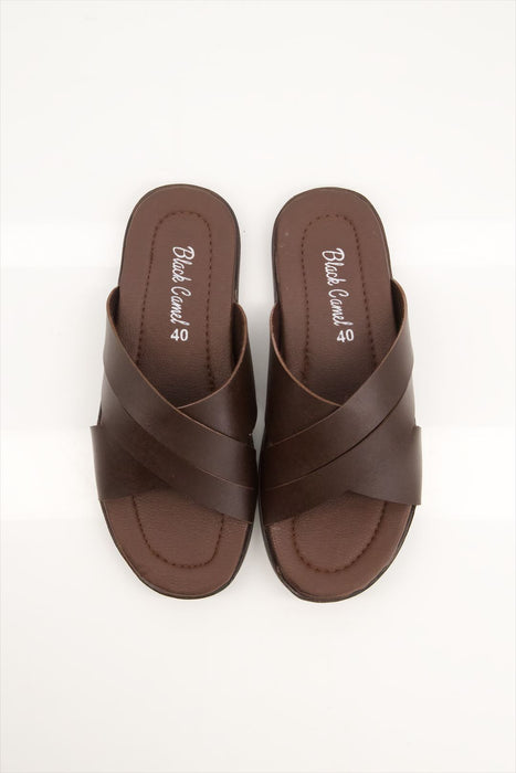 Men Cross Over Slippers brown