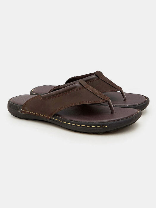 Men's Thong Style Soft Leather Chappal-Brown-BR13409