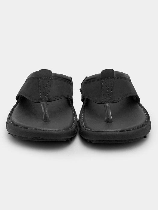 Men's Thong Style Soft Leather Chappal-Black-BR13410