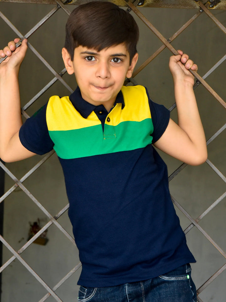 USPA Half Sleeve P.Q Polo Shirt For Kids-Dark Navy & Yellow-RT1974