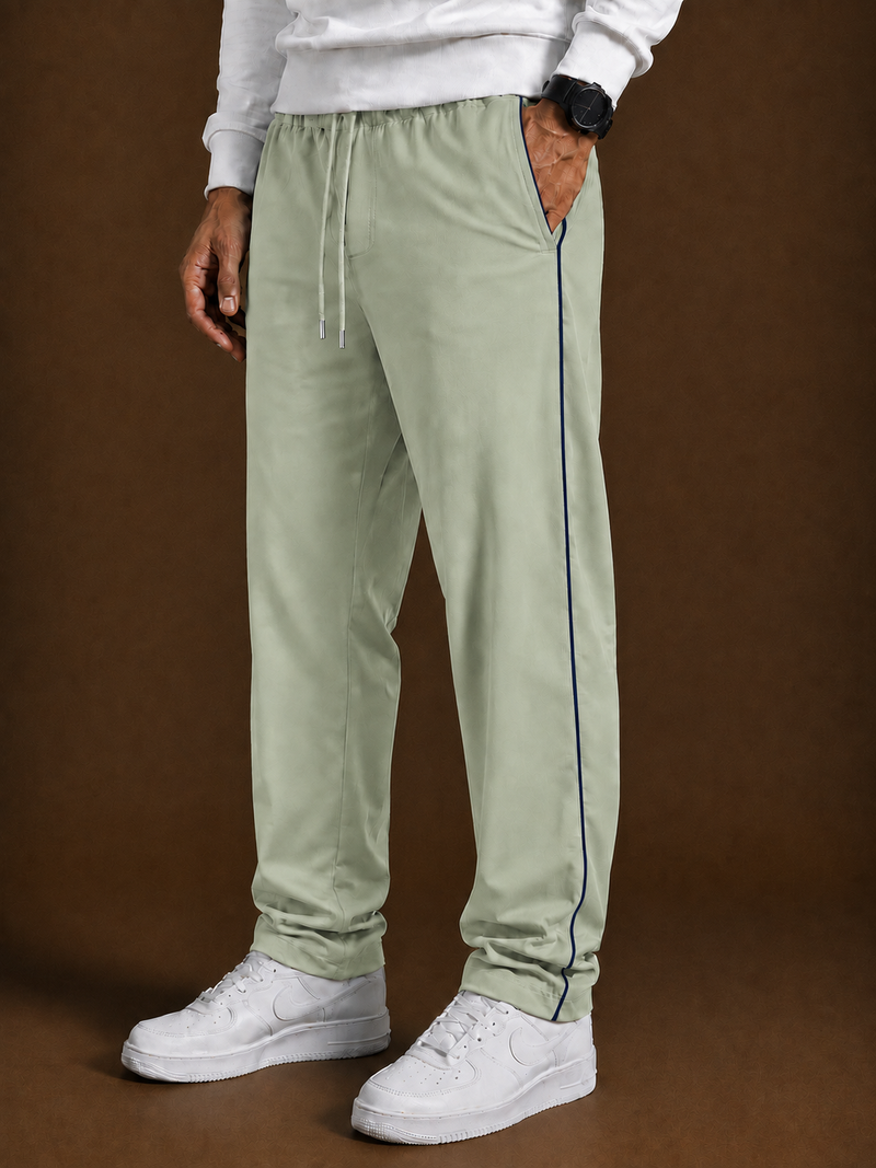 Stylish Regular Fit Both Season Trouser For Men Light Sage Green with navy stripes tr12