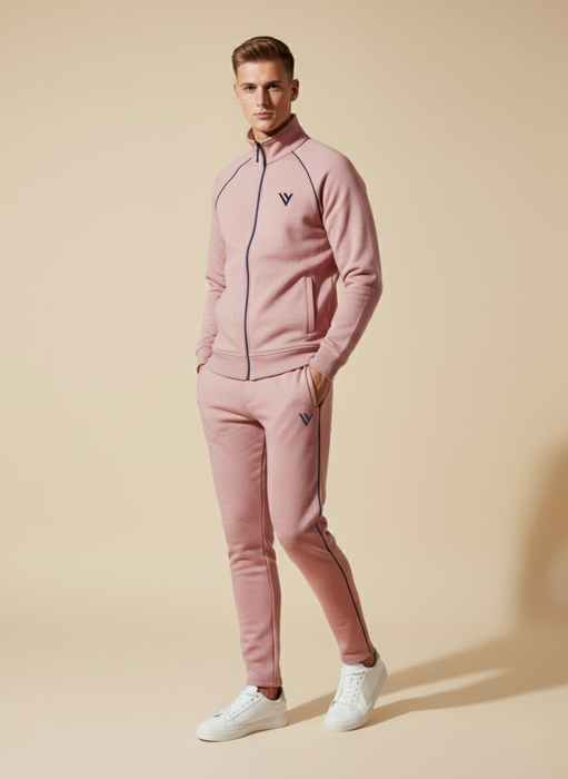 Louis Vicaci Fleece Zipper Tracksuit For Men-Light Pink Melange-LVTS01