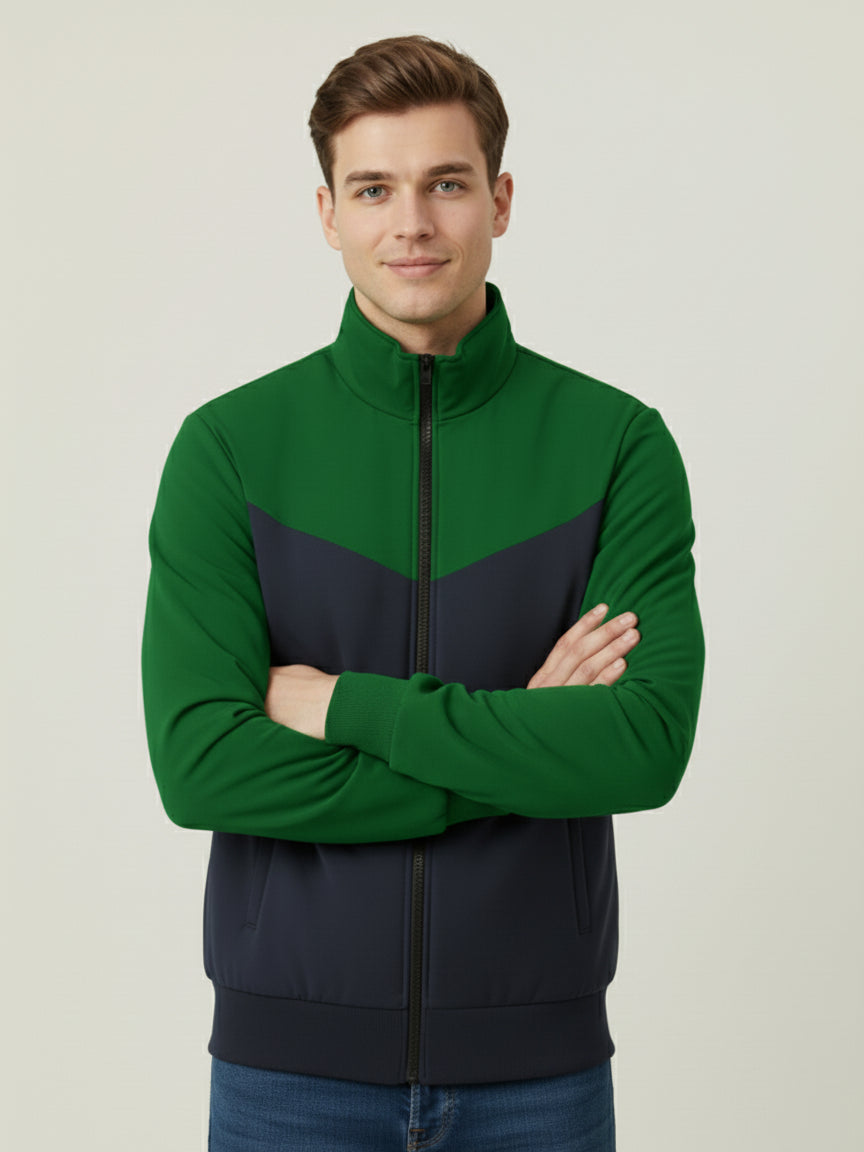 Stylish Winter Zipper Mockneck Jacket For Men-Green & Dark Navy-BRPH24