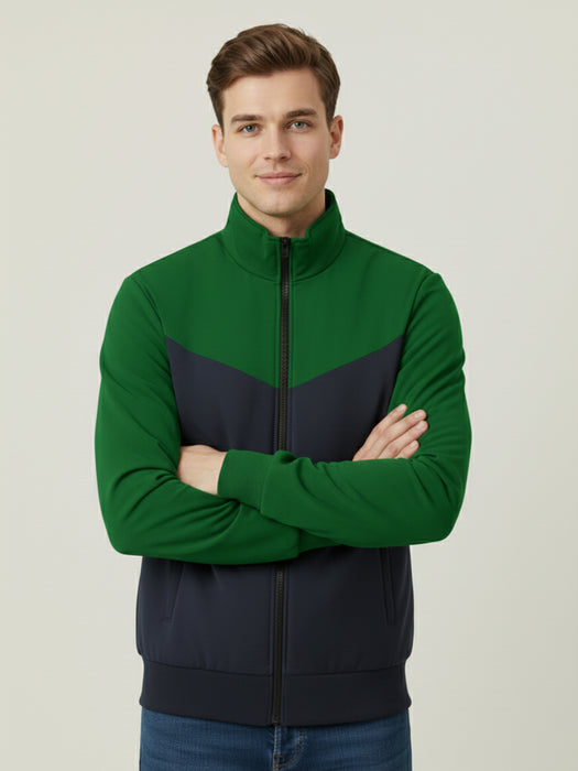 Stylish Winter Zipper Mockneck Jacket For Men-Green & Dark Navy-BRPH24