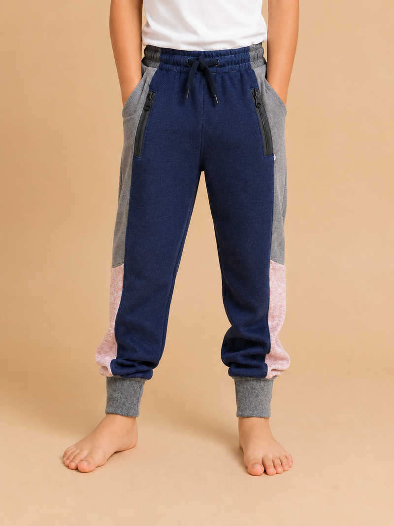 Kids Color Block Jogger Pants – Navy Blue & Grey na16