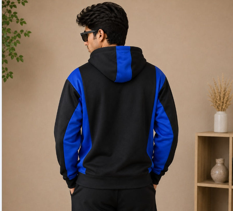 Stylish Winter Zipper down shoulder Jacket For Men-Black With royle Blue panals hr1