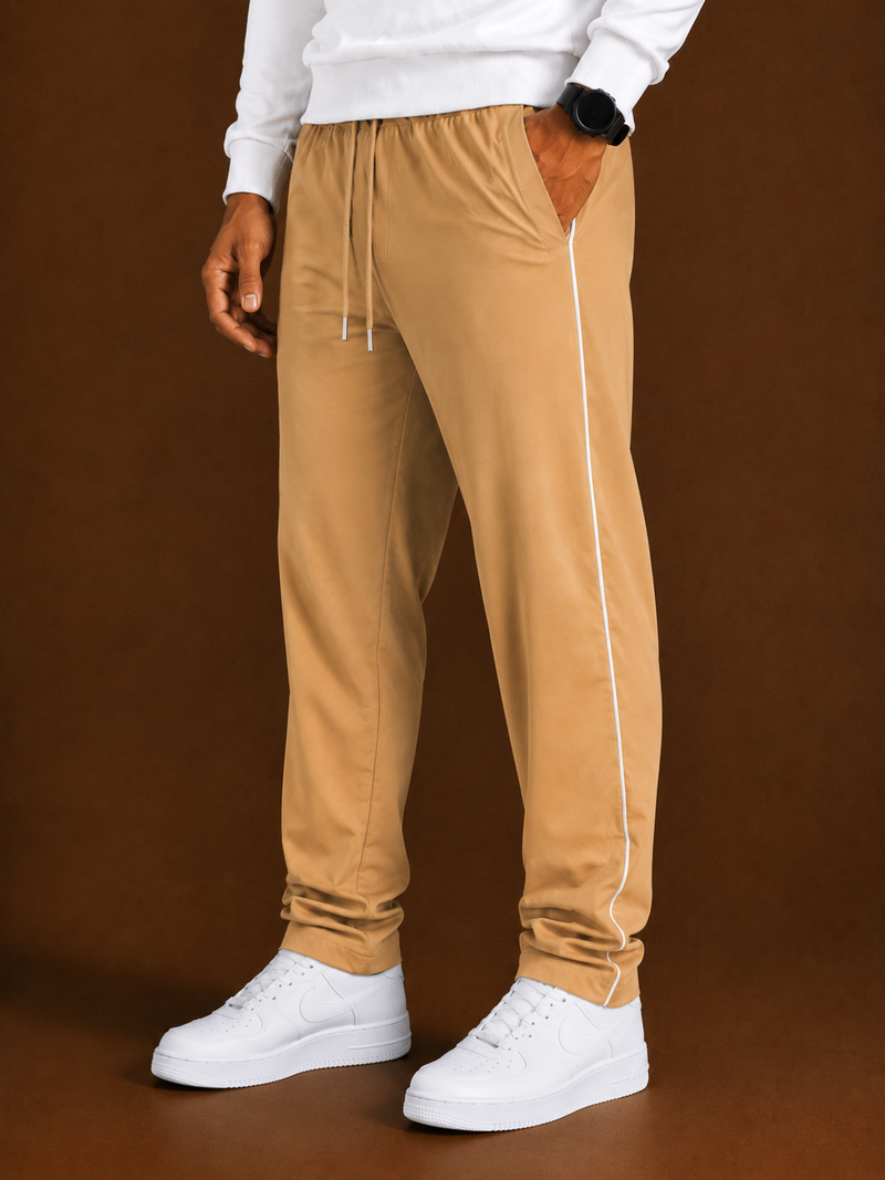 Stylish Regular Fit Both Season Trouser for men simple camel with white stripes tr16