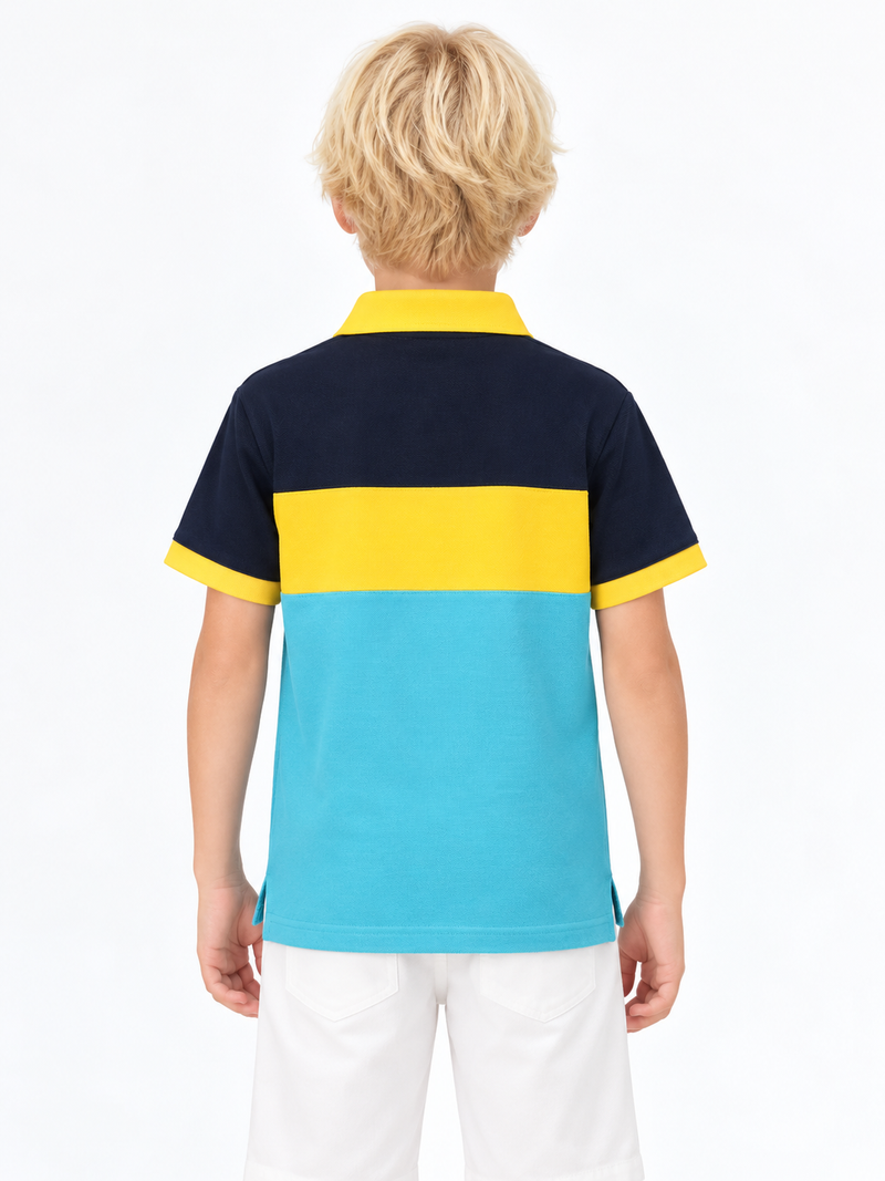 HB Summer P.Q Polo Shirt For Kids- Sky blue yellow with navy hb01