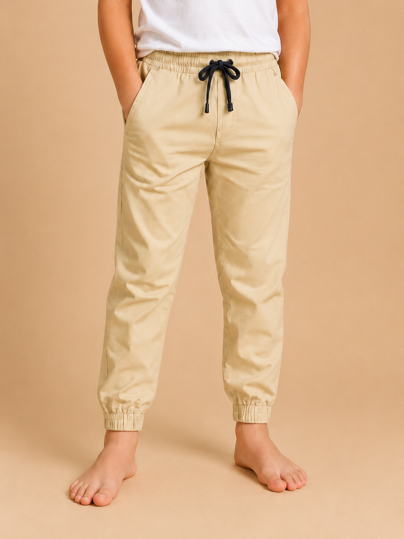 Kids Beige Casual Jogger Pants – Comfortable Everyday Trouser na13