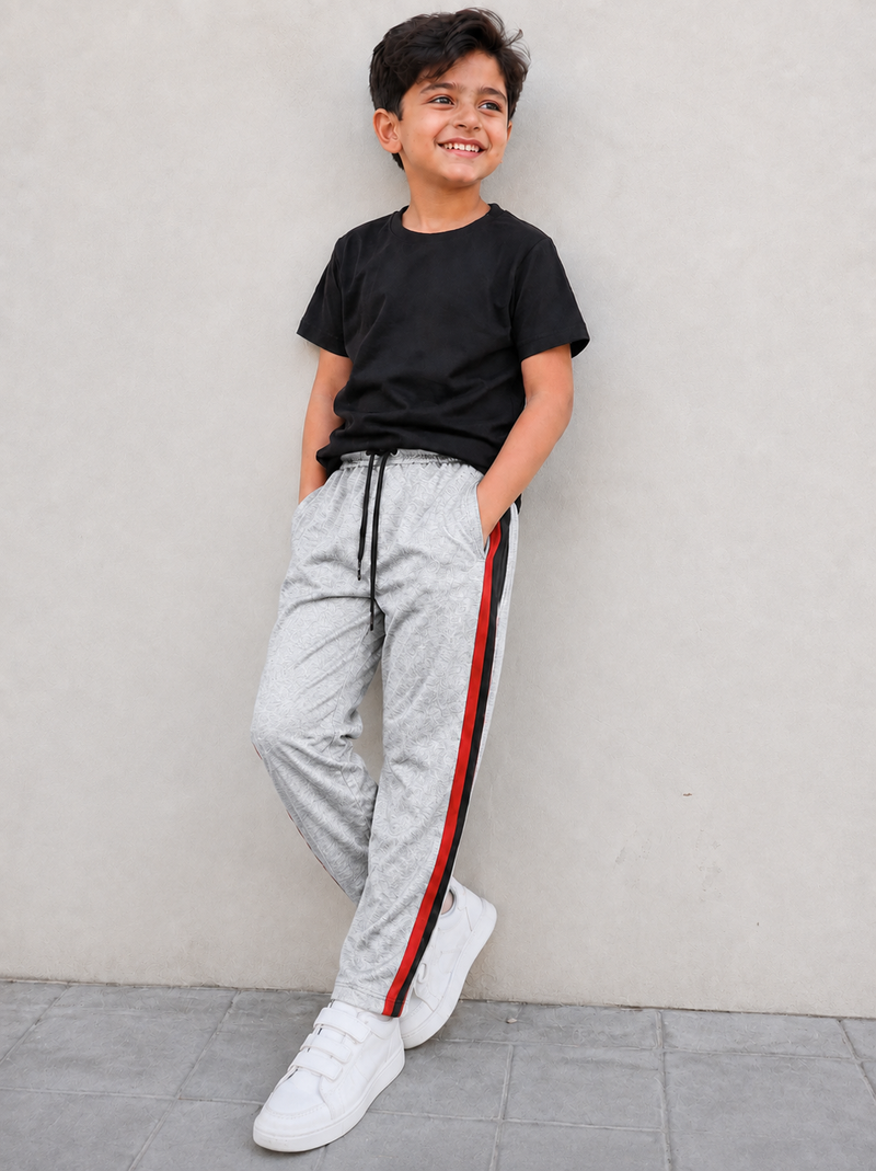 Premium Kids single jersey Trousers grey  mélange with ,Side Stripe p16