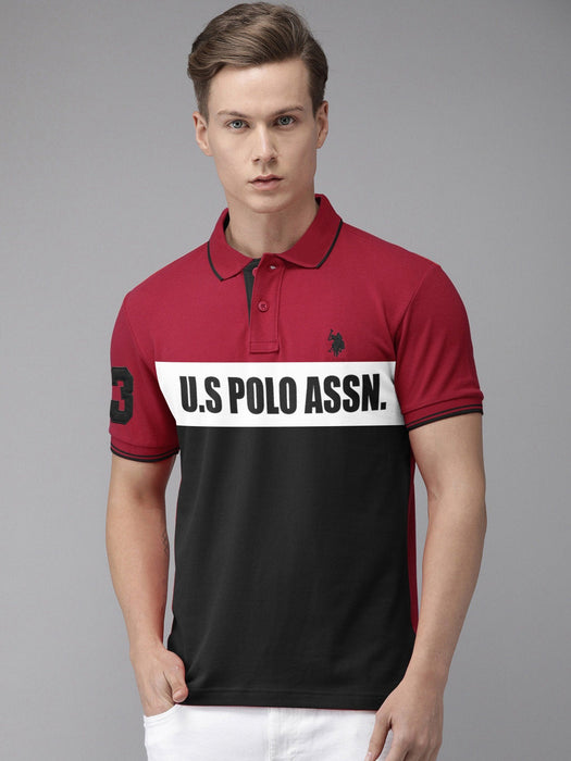 U.S Polo Assn. P.Q Half Sleeve Polo Shirt For Men-Red with White & Black-BR13126