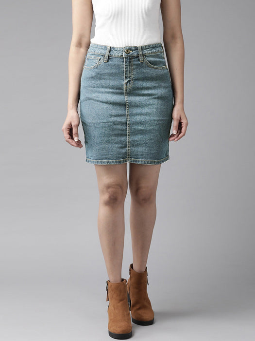 NXT Denim Skirt For Ladies-Blue Faded-SP2401