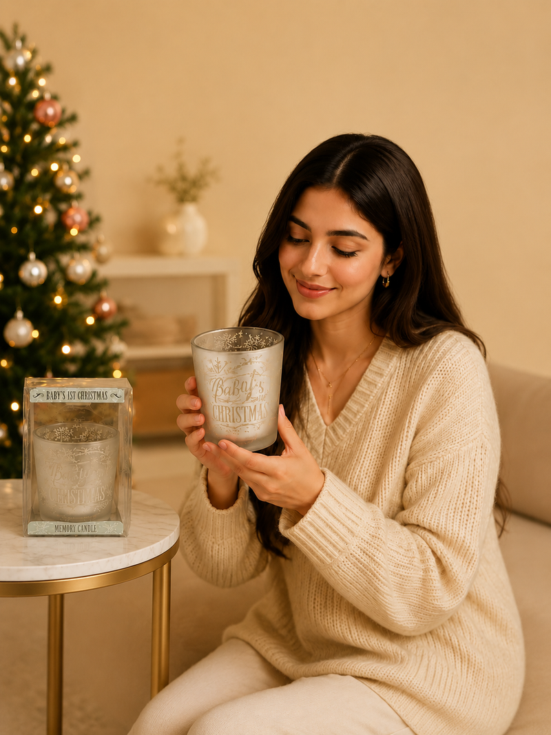 Baby's 1st Christmas Frosted Glass Candle Holder – Decorative Christmas Gift with Gift Box