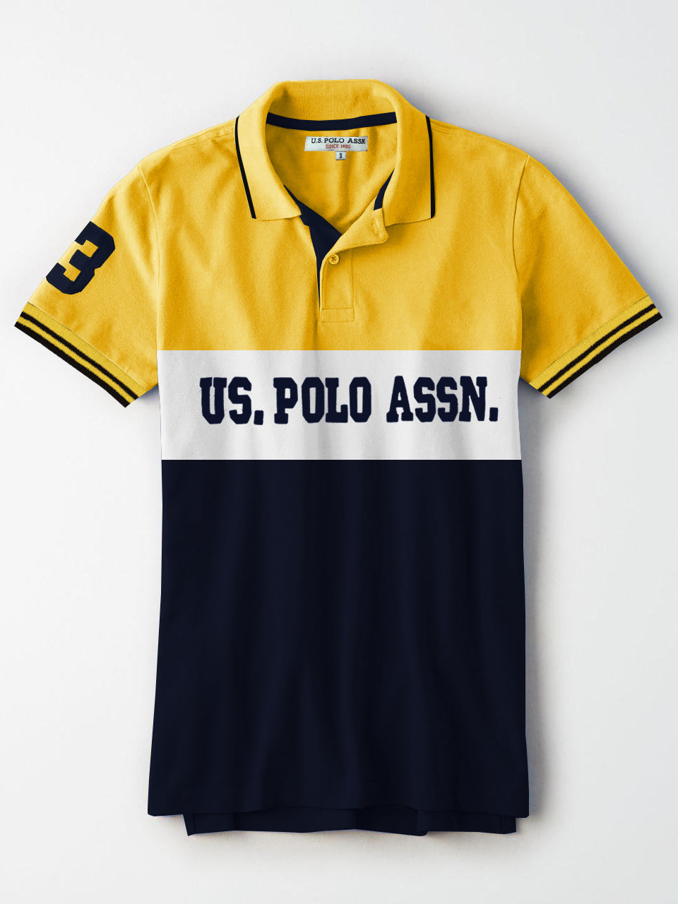 U.S Polo Assn. P.Q Half Sleeve Polo Shirt For Men-Yellow with White & Navy-BR13129