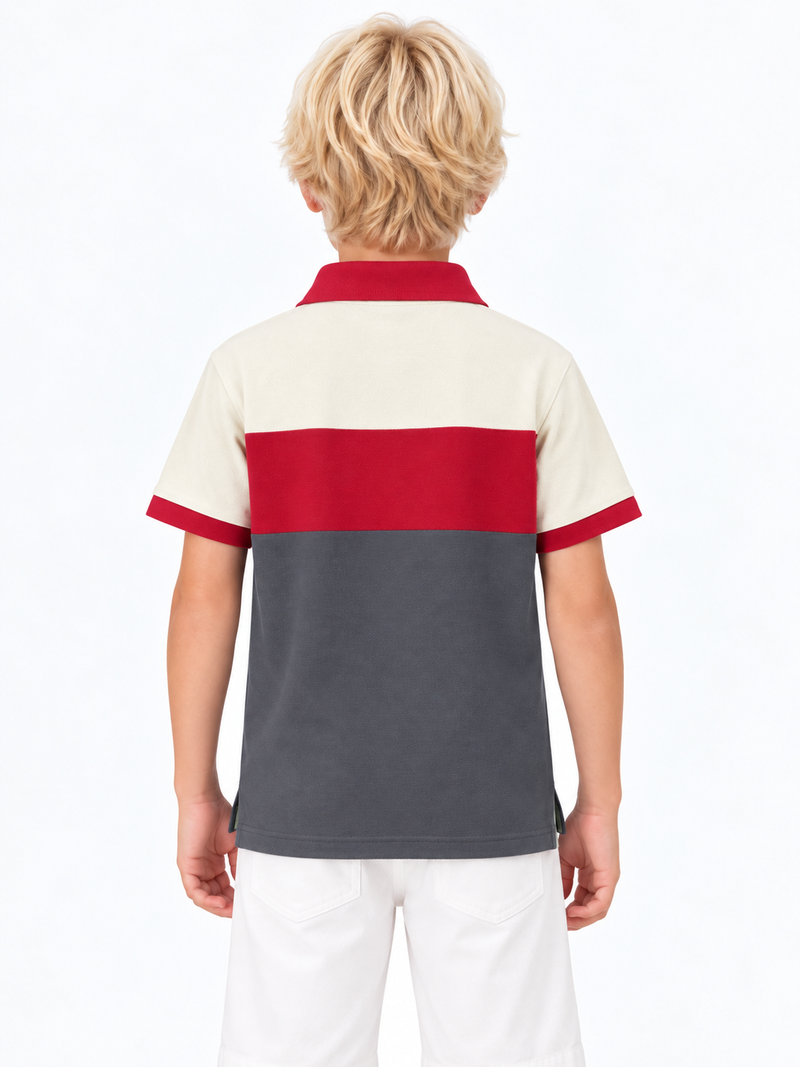 HB Summer P.Q Polo Shirt For Kids- dark grey red with off-white  hb02