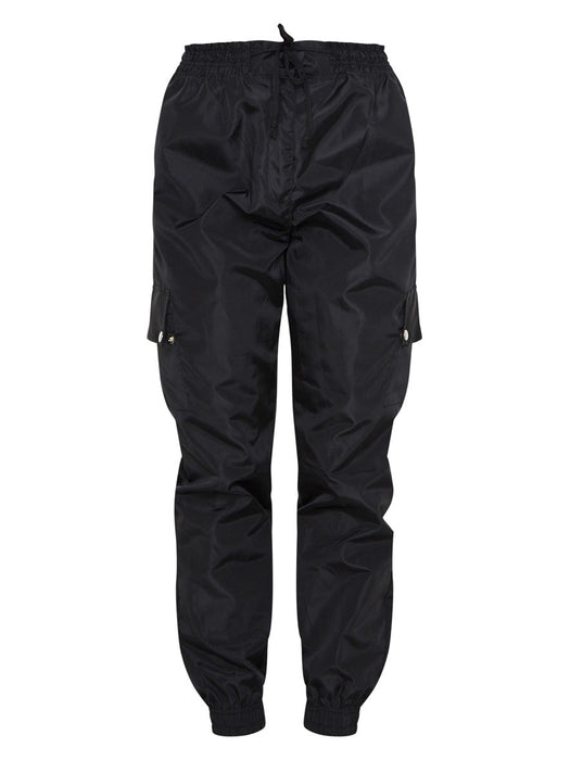 Cuffed Hem Shell Side Pockets Jogger Trouser For Ladies-Black-RT2589